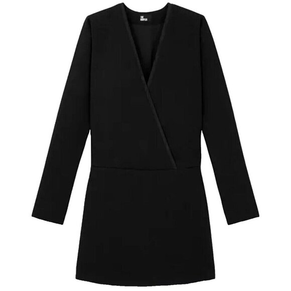 THE KOOPLES Short Black Crossover Long Sleeve Dress S Preppy Cocktail Career - Picture 2 of 10